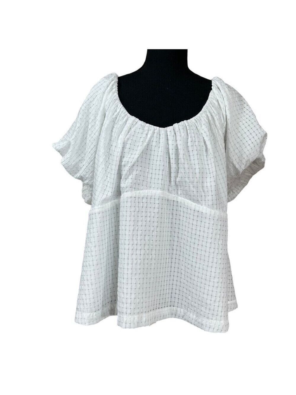 Old Navy White Boho Peasant Smocked Balloon Sleeve Blouse Size 2X